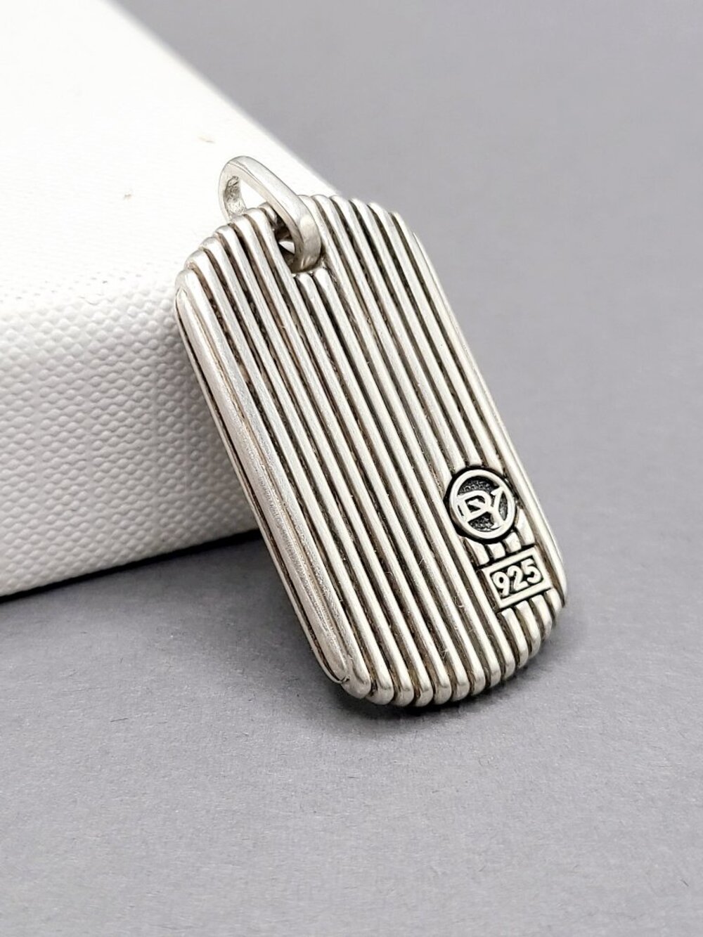 David Yurman Royal Cord Dog Tag Pendant in Sterling Silver - RARE